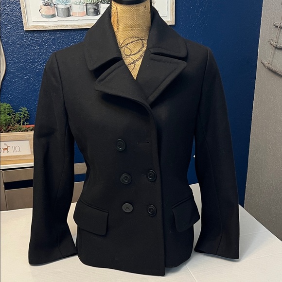 NILI LOTAN RED CUFF VIRGIN WOOL SHORT PEACOAT BLACK SIZE 6 - Picture 2 of 16